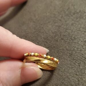 Gold and Red Beaded Women's Ring